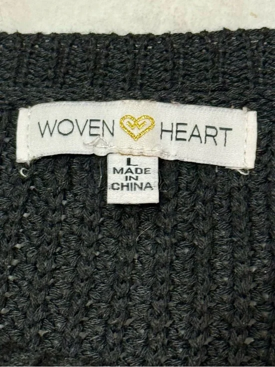 Woven Heart Embroidered Sleeve Sweater L Black Floral Cozy Cottage Top - Picture 6 of 8